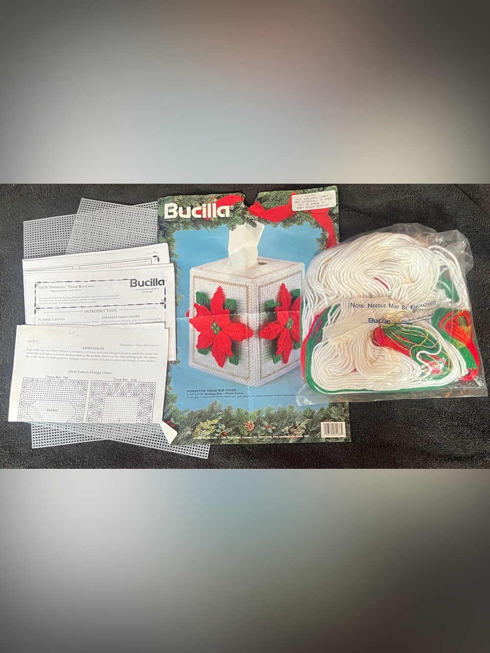 Bucilla 61178 Poinsettia Tissue Box Cover Plastic Canvas Kit